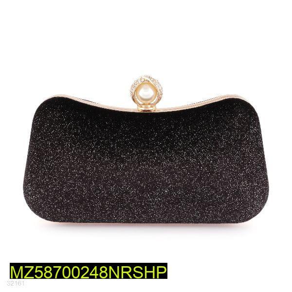 Black Glitter Women's Bridal Clutch with Pearl Closure