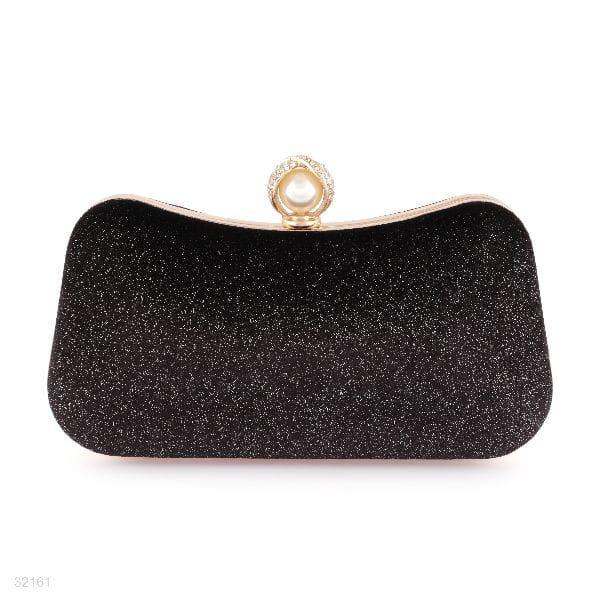 Black Glitter Women's Bridal Clutch with Pearl Closure