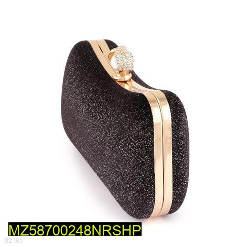 Black Glitter Women's Bridal Clutch with Pearl Closure